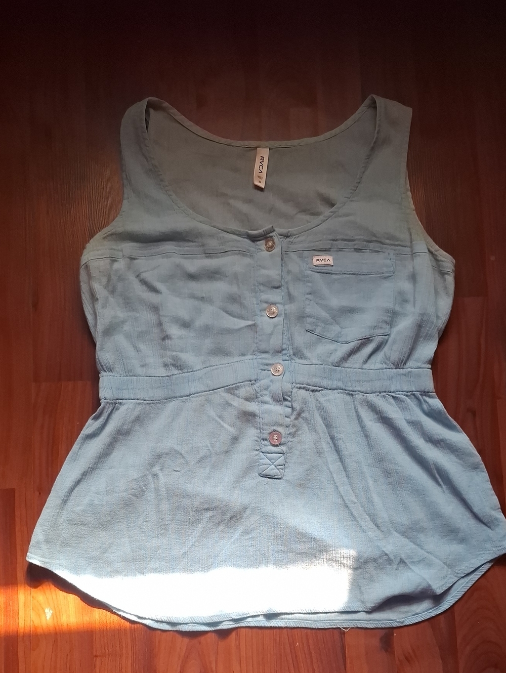 RVCA Light Blue Sleeveless Button-Front Tank